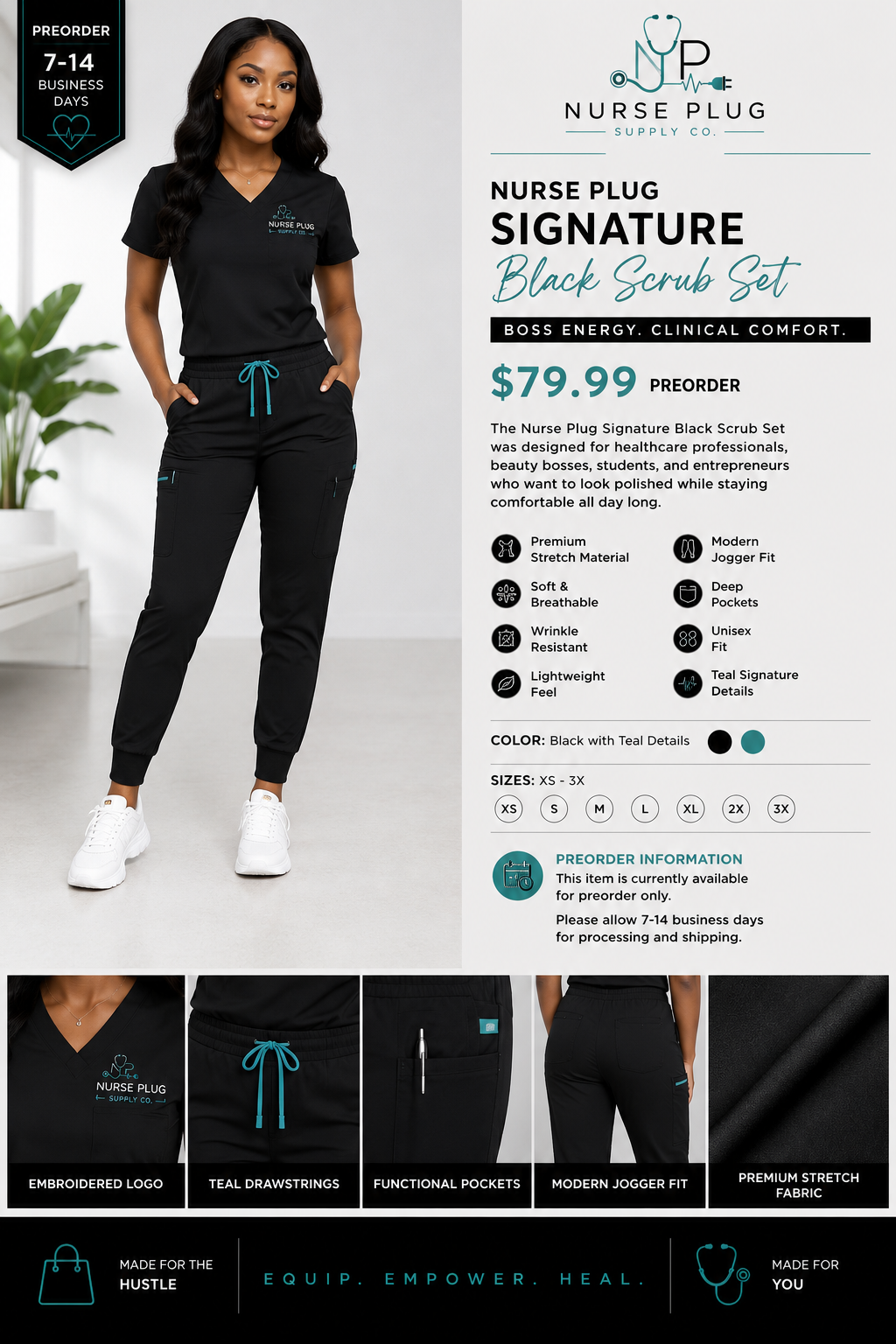 Nurse Plug Signature Black Scrub Set